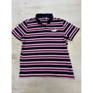 Puma Polo Shirt Men Large Logo Multicolor Striped Pink Black White